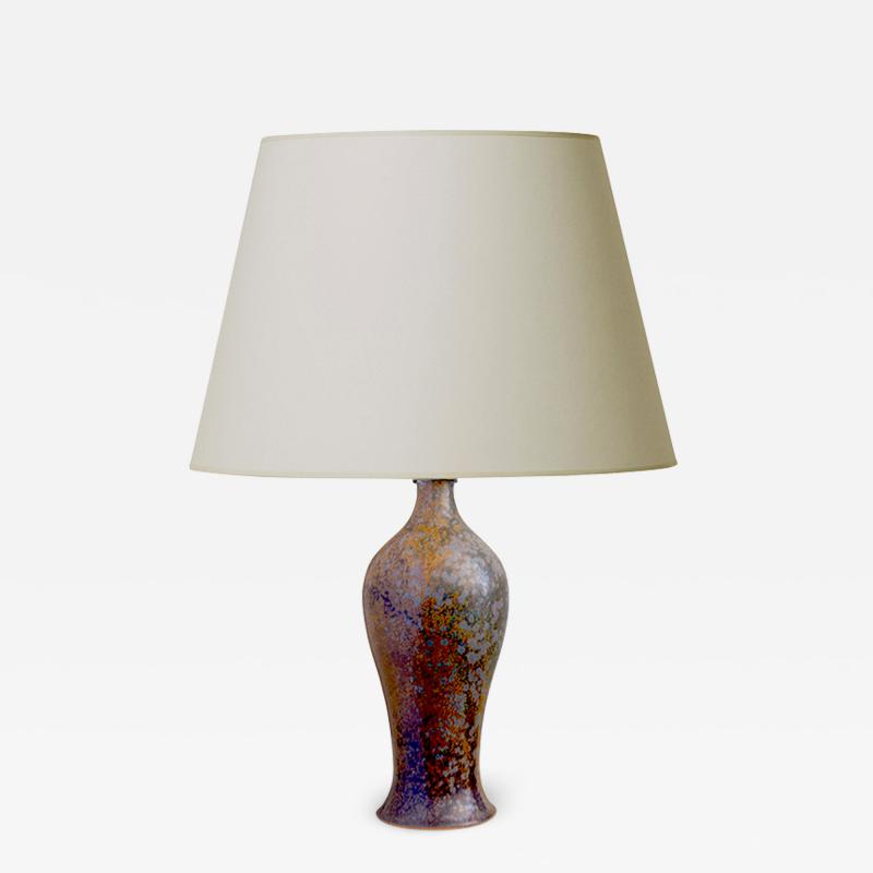 Arne Bang Table lamp with Pointillist style glazing by Arne Bang