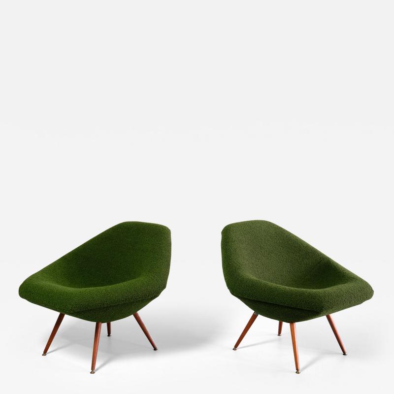 Arne Dahl n Pair of Arne Dahl n Lounge Chairs in Green Boucl and Teak Sweden 1960s
