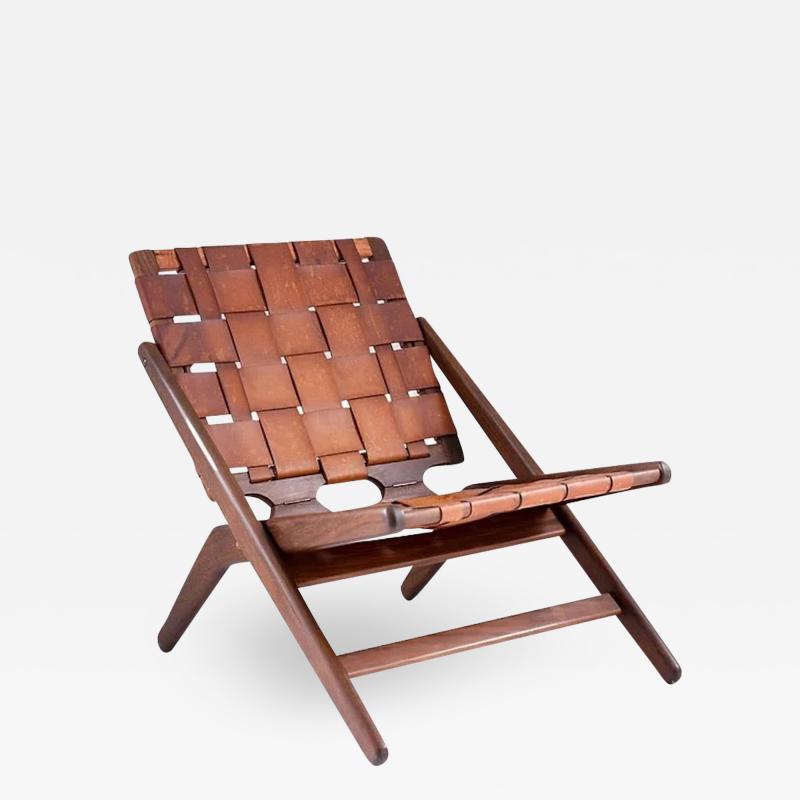 Arne Hovmand Olsen Danish Easy Chair by Arne Hovmand Olsen in Leather and Walnut