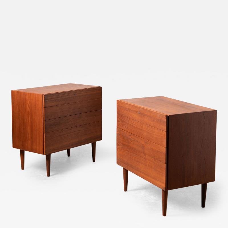 Arne Hovmand Olsen Danish Modern Nightstands by Arne Hovmand Olsen 4 Drawer Cabinets in Teak