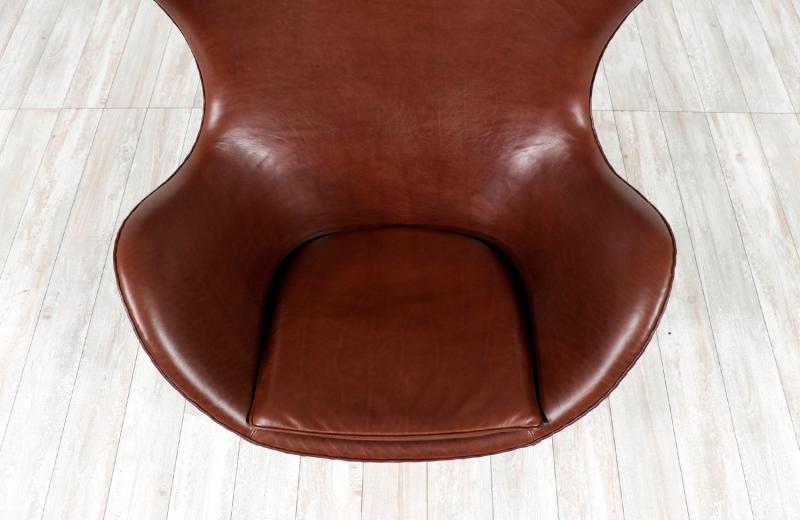 Arne Jacobsen Danish Modern Cognac Leather “Egg” Chair by Arne