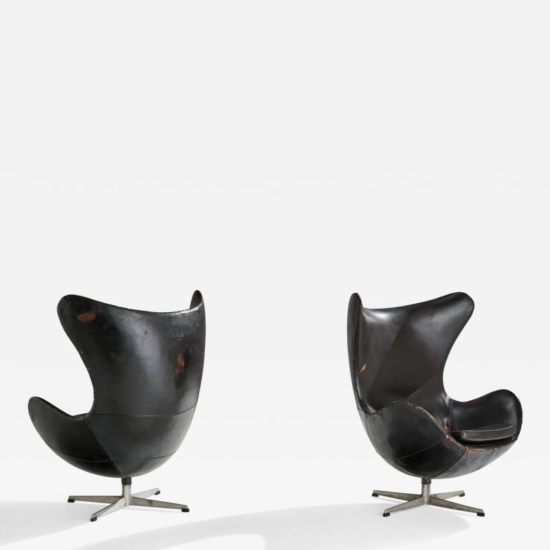 Arne Jacobsen Egg Lounge Chairs with Leather and Steel Denmark 1958