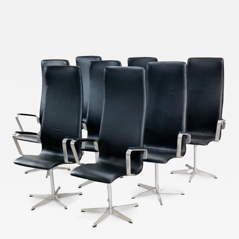 Arne Jacobsen Set of Eight Aluminum Leather Highback Chairs by Arne Jacobsen