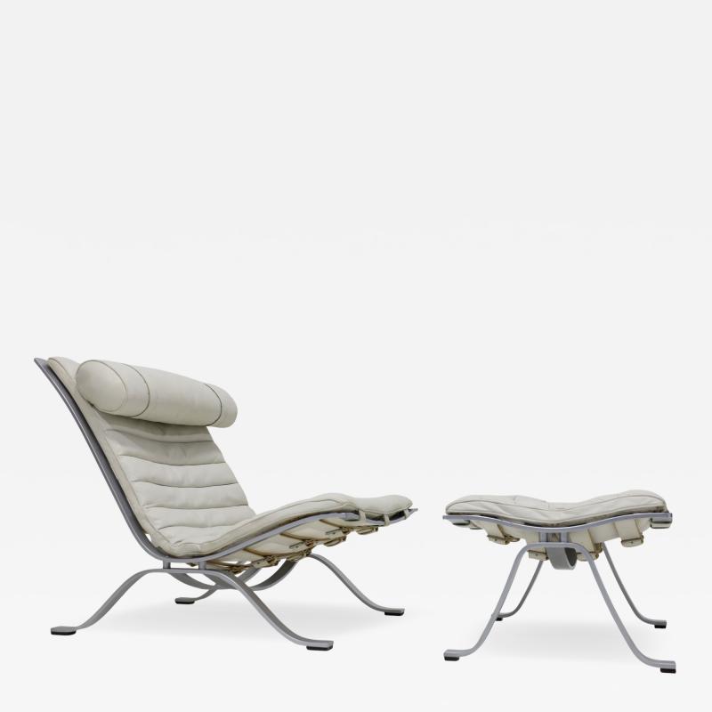 Arne Norell Ari Chair and Ottoman in Leather and Steel by Arne Norell 1970s