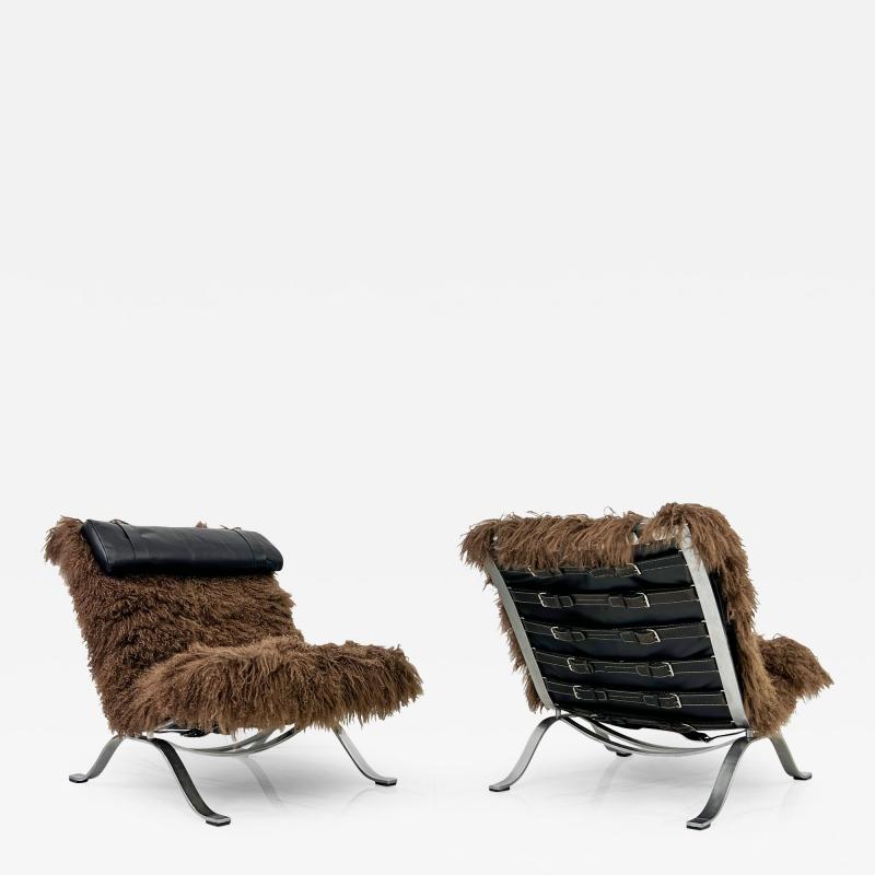 Arne Norell Arne Norell Ari Chairs in Mongolian Sheepskin and Leather A Pair
