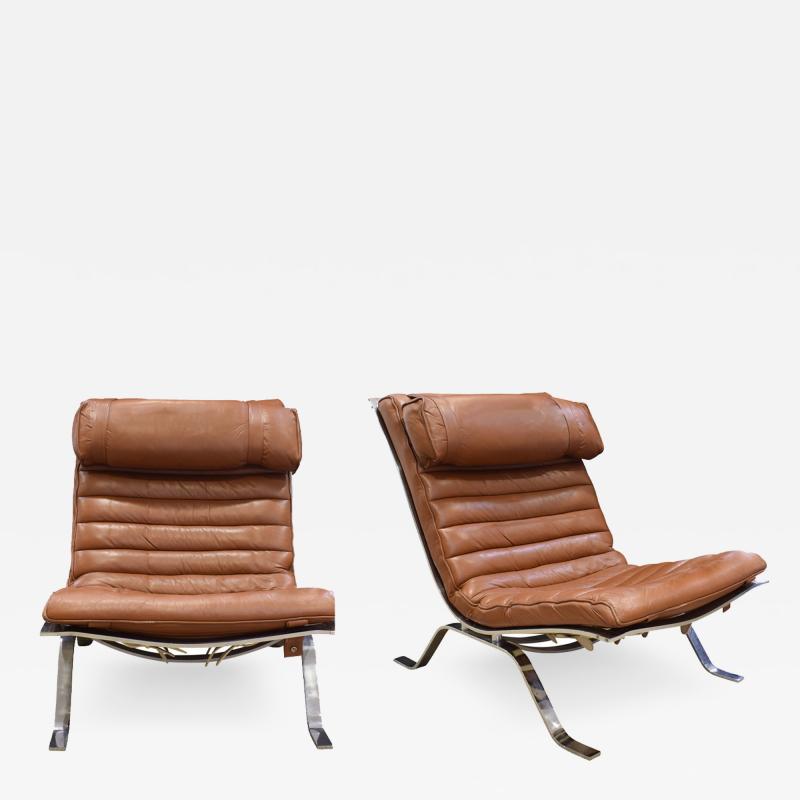 Arne Norell Arne Norell Pair of Sculptural Lounge Chairs With Custom Channeled Leather 1960s