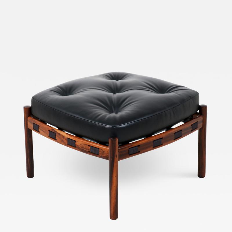 Arne Norell Arne Norell Sculpted Rosewood Leather Stool for Coja