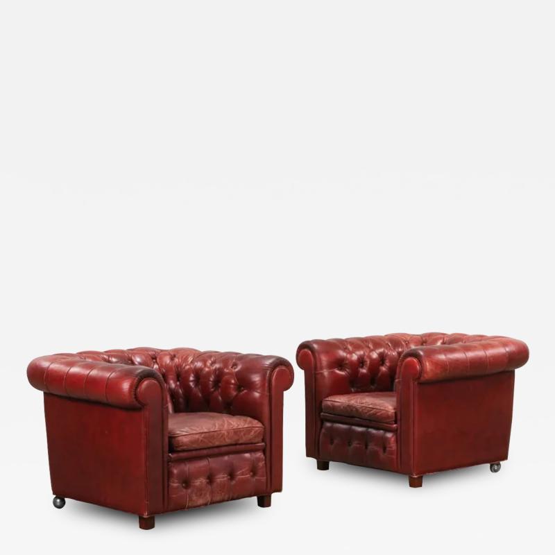 Arne Norell Pair Arne Norell Leather Chesterfield Club Chairs