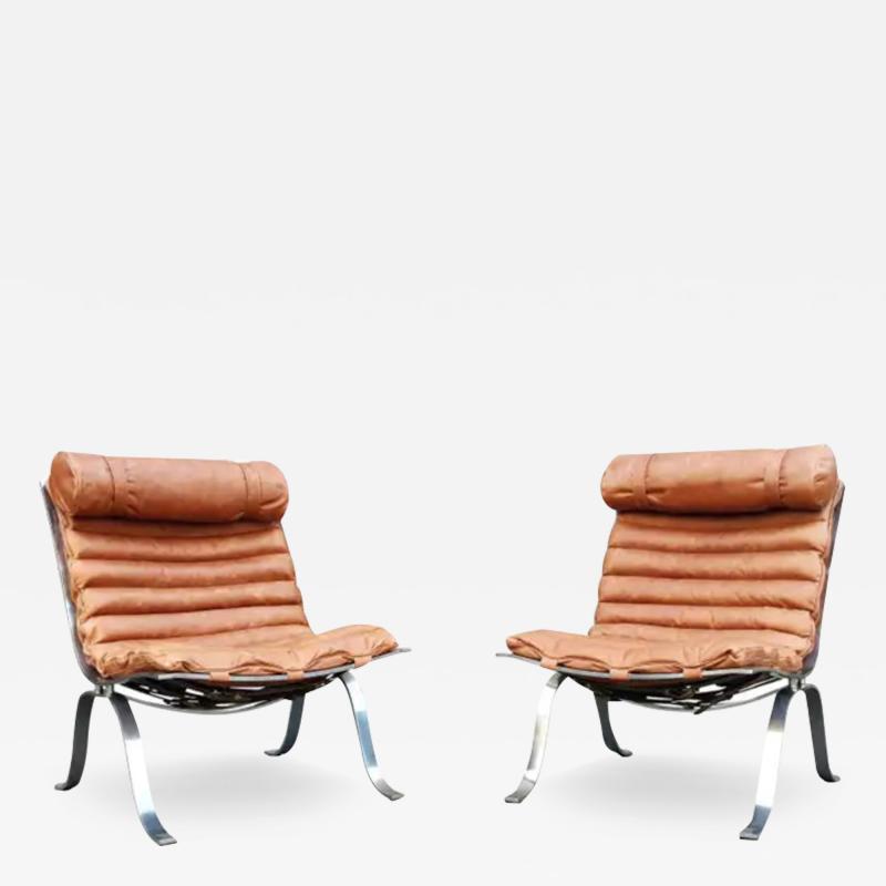 Arne Norell Pair of Arne Norell Ari Lounge Chairs Cognac Leather Chromed Steel