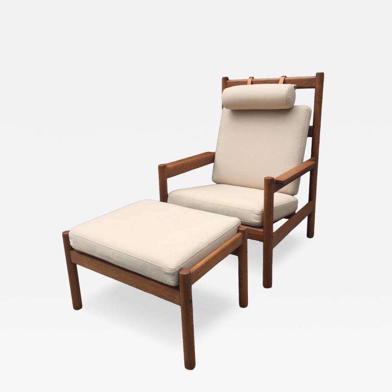 Arne Norell Rare Vintage Arne Norell Teak Armchair and Ottoman with Leather Straps