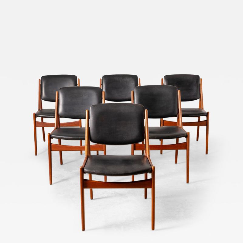 Arne Vodder Arne Vodder Dining Chairs in Teak Leather 60s Ella Tilt Back Model Set of 6