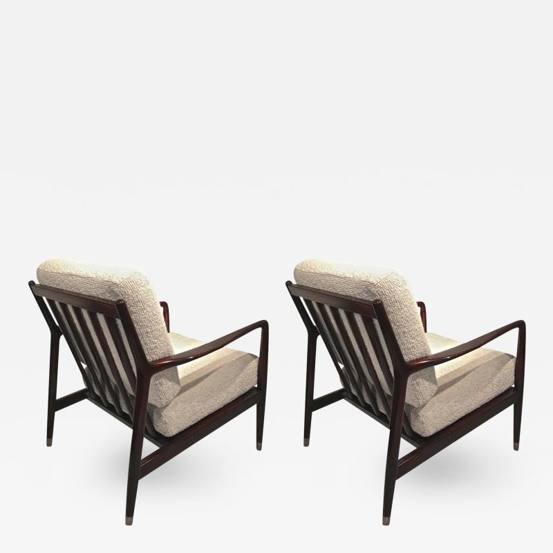 Arne Vodder Arne Vodder Pair of Lounge Chairs with Tapered Gold Metal End s Leg