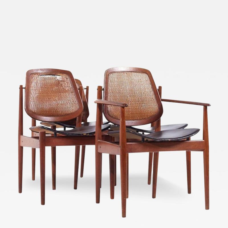 Arne Vodder Arne Vodder for Charles France Eric Daverkosen Teak and Cane Dining Chairs