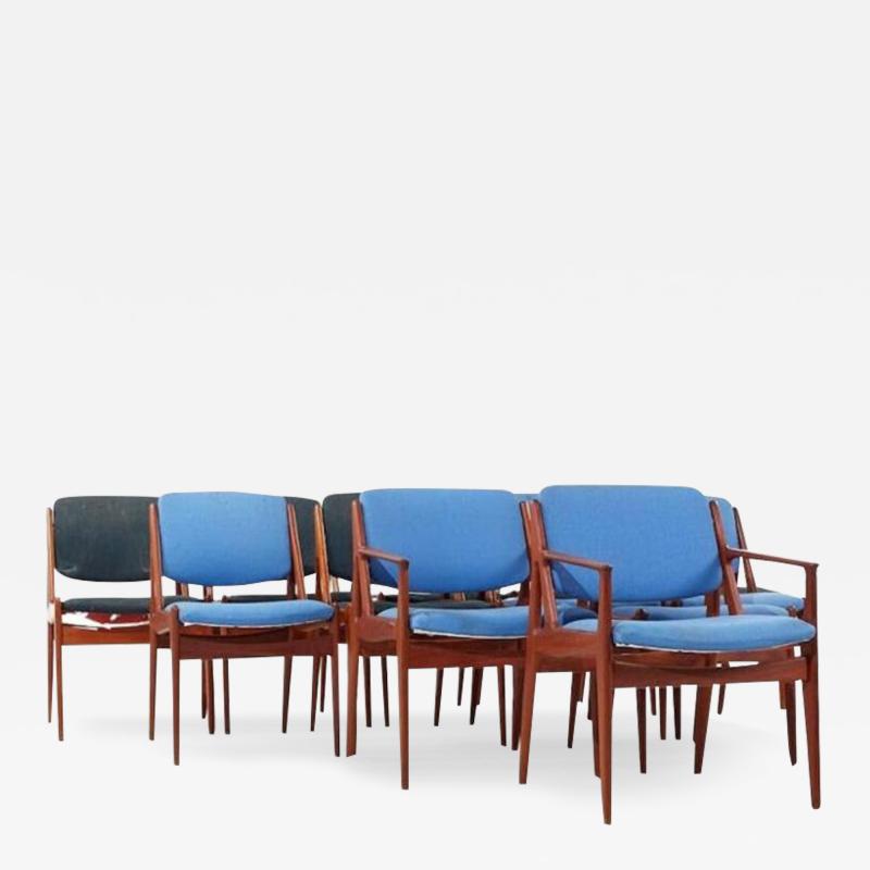 Arne Vodder Mid Century Teak Side and Captains Dining Chairs Set of 12