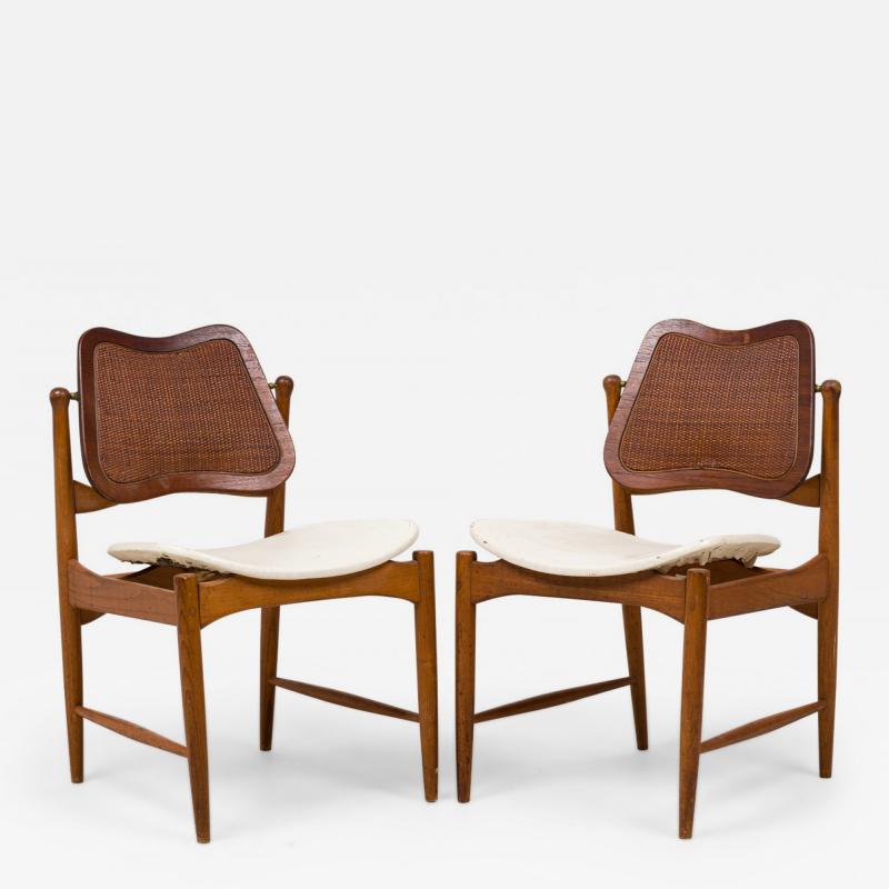 Arne Vodder Pair of Arne Vodder Mid Century Danish Caned Swivel Back Dining Side Chairs