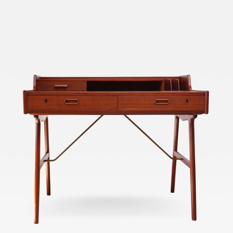Arne Wahl Iversen Teak and Brass Ladies Desk by Arne Wahl Iversen