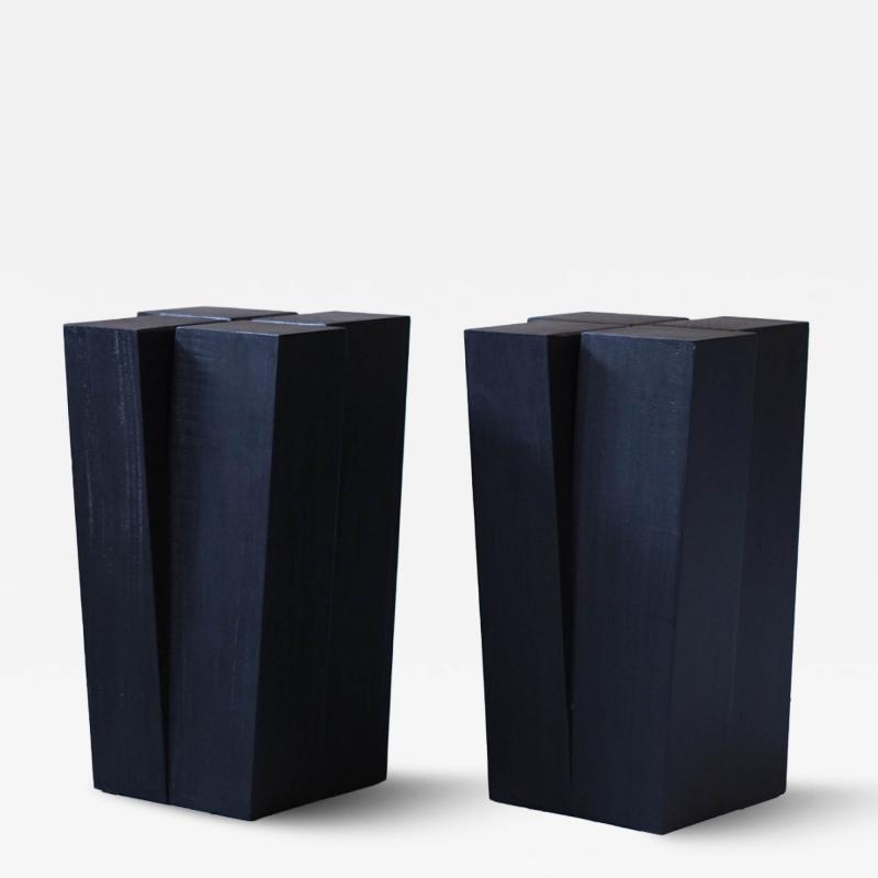 Arno Declerq Belgian Contemporary Burned and Waxed Iroko Wood Stools