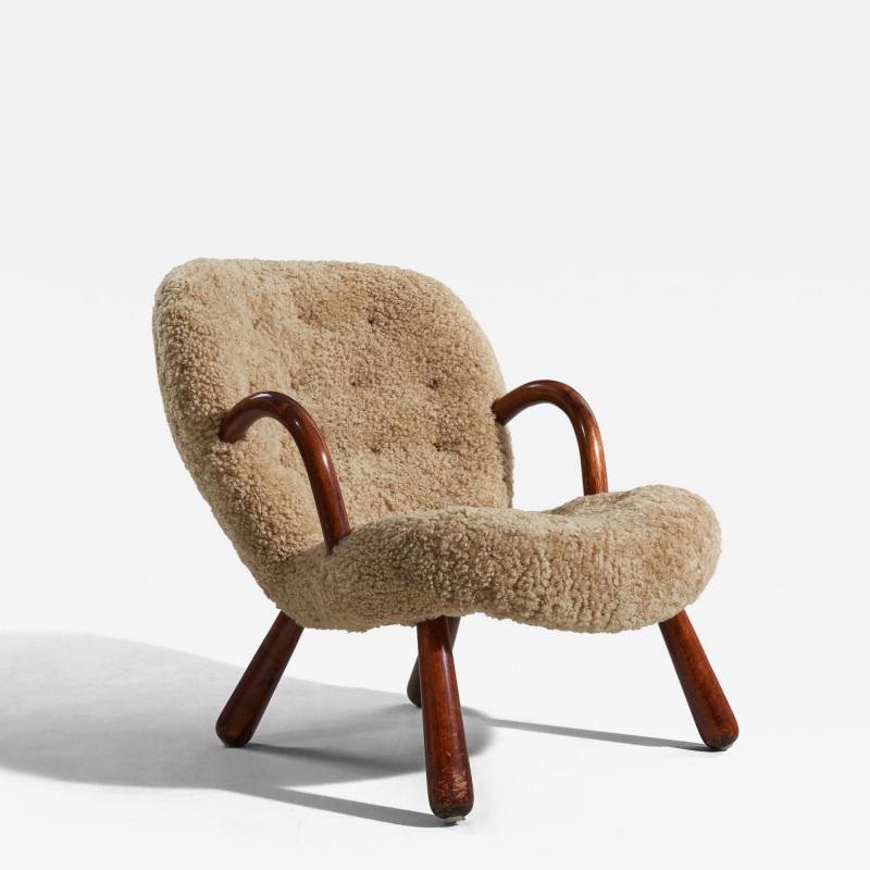 Arnold Madsen Lounge Chair with Shearling and Wood Denmark 1950s