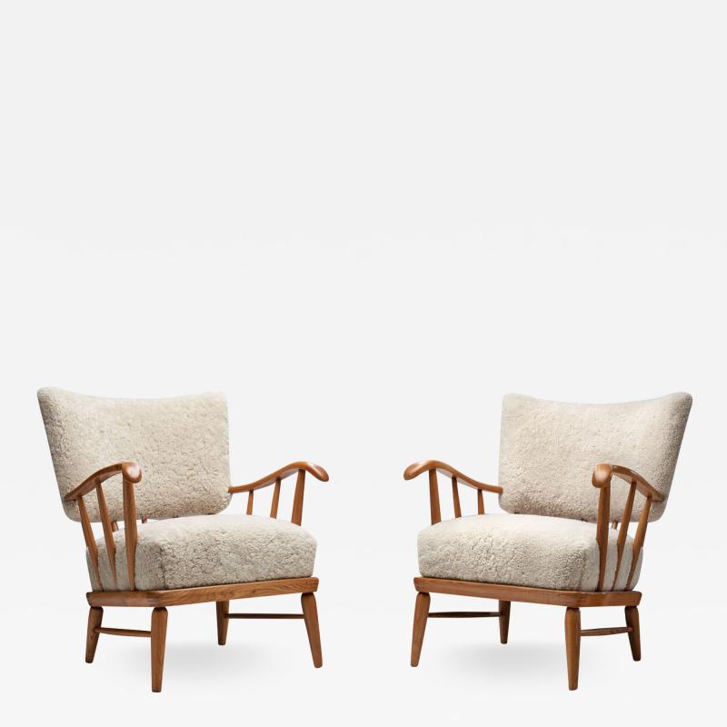 Arnt Lande Arnt Lande attr Pair of Pine Armchairs by M ller Stokke Norway 1940s