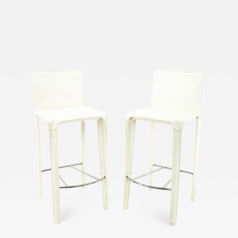 Arper Arper Mid Century White Leather Stools Pair