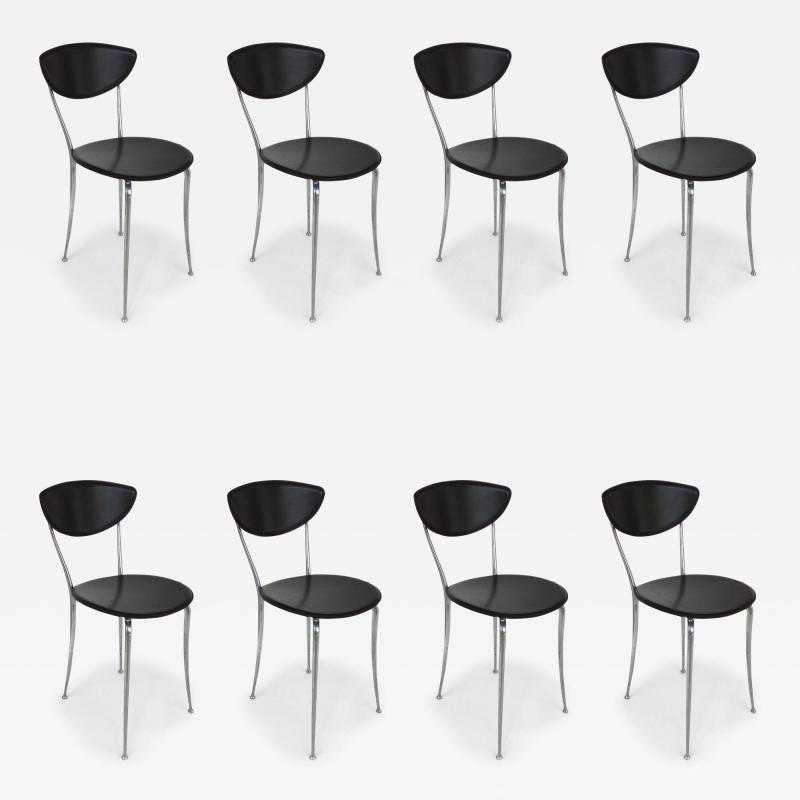 Arper Set of 8 Arper Leather and Aluminum Dining Chairs Italy