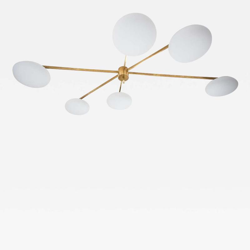 Arredoluce style Asymmetric flash mount brass and glass ceiling light