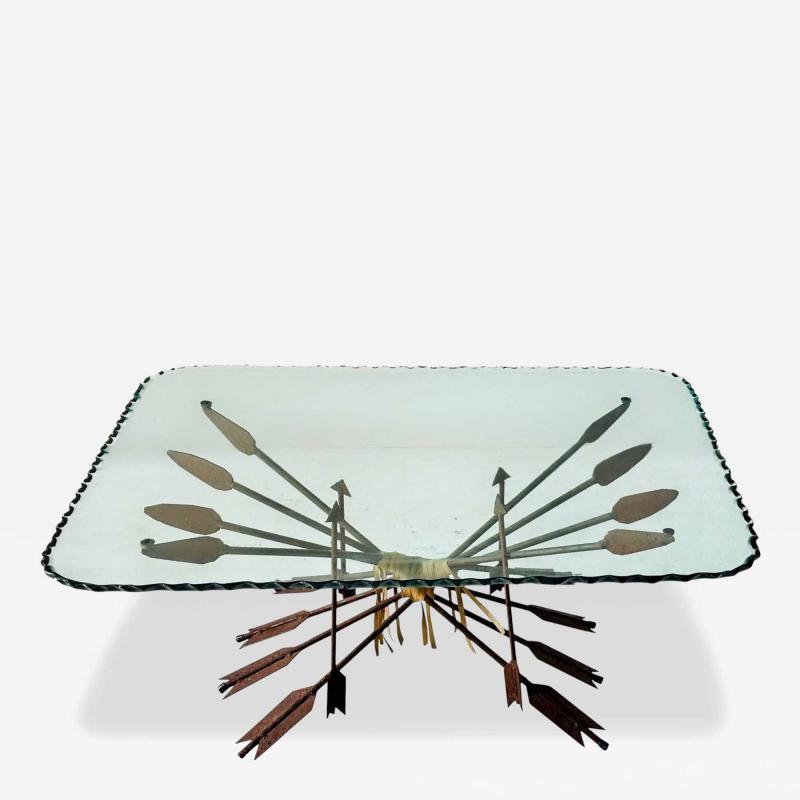 Arrow Coffee Table w Scalloped Glass 1940 s France