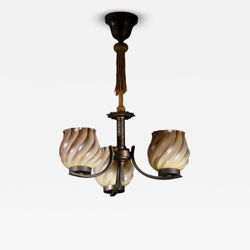 Art Deco 3 arm chandelier
