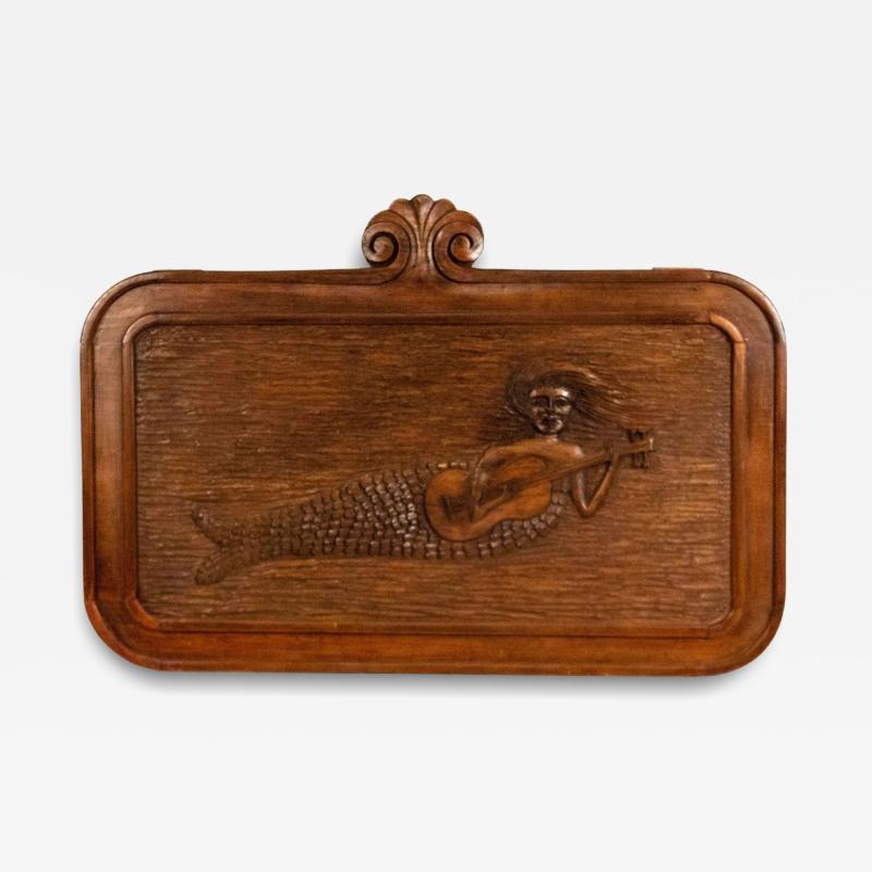Art Deco American Carved Walnut Mermaid Wall Plaque
