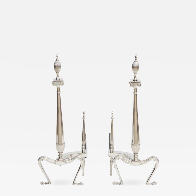 Art Deco Andirons with Fluted Finials