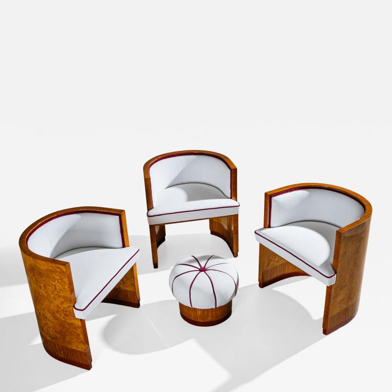 Art Deco Armchairs with Pouf probably Italy 1920s
