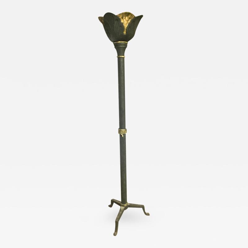 Art Deco Awesome Rarest Patinated Wrought Iron Floor Lamp