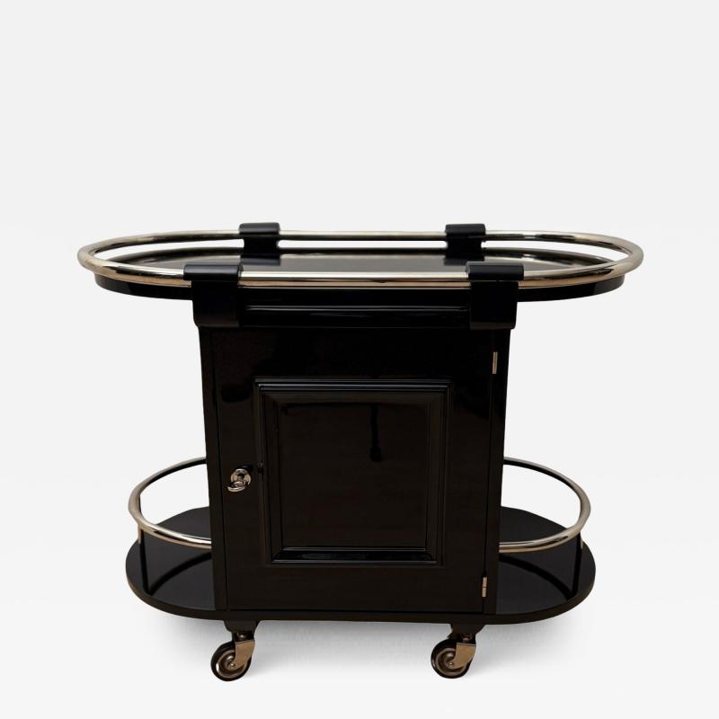 Art Deco Bar Cart Black Lacquer Chrome Maple France circa 1930