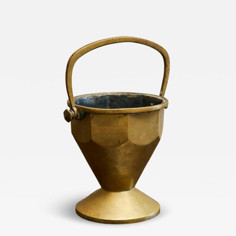 Art Deco Basket with Handle in Patinated Solid Brass Early 20th Century