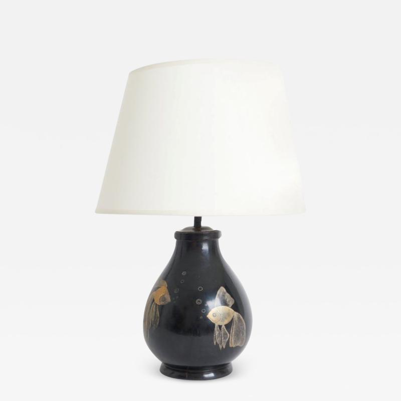 Art Deco Black Lacquer Table Lamp