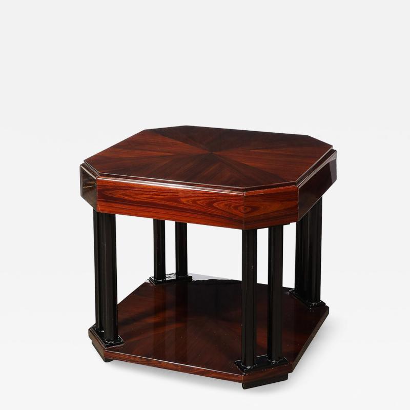Art Deco Book Matched Rosewood Occasional Table w Secret Button Drawers