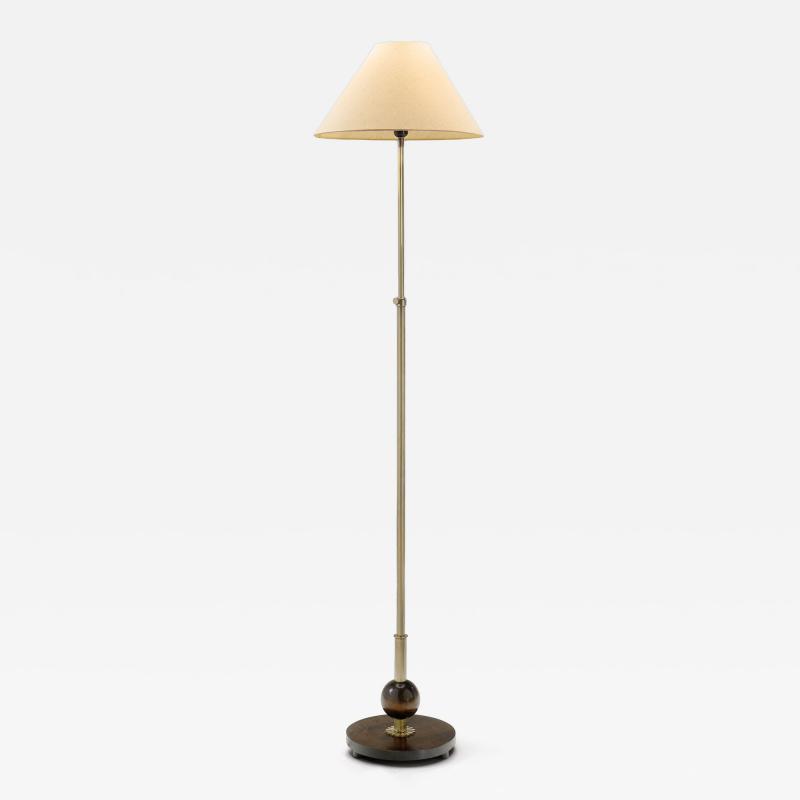 Art Deco Brass and Hardwood Floor Lamp Europe 1930s
