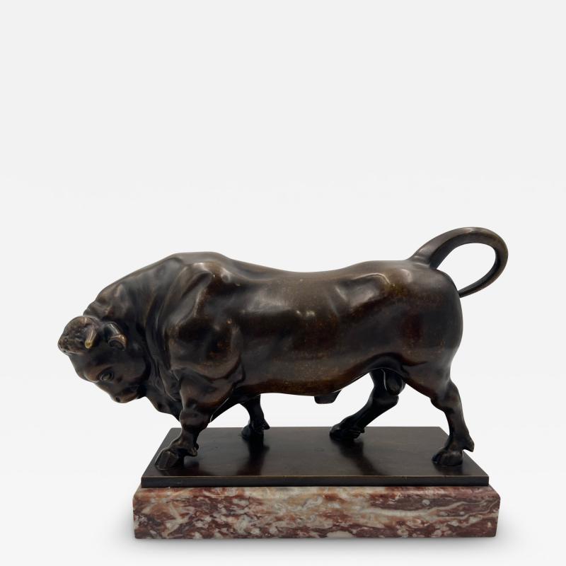 Art Deco Bull Sculpture Bronze Marble France circa 1930