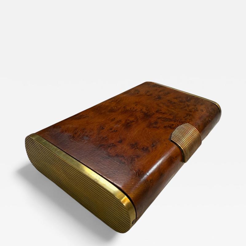 Art Deco Burl Wood and Brass Cigarette Case