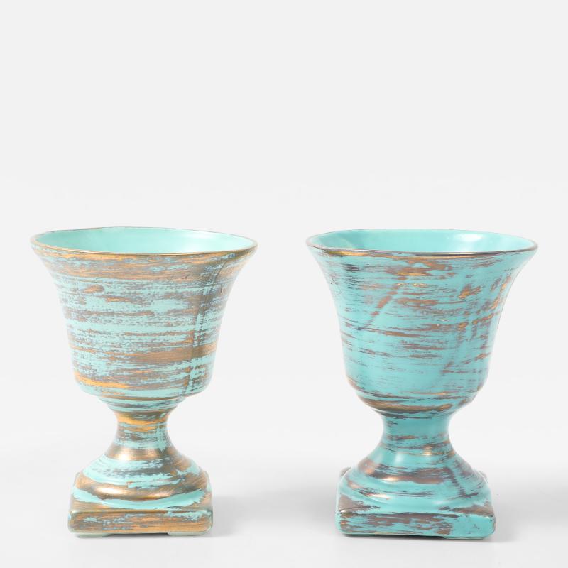 Art Deco Ceramic Gold Washed Turquoise Cache Pots