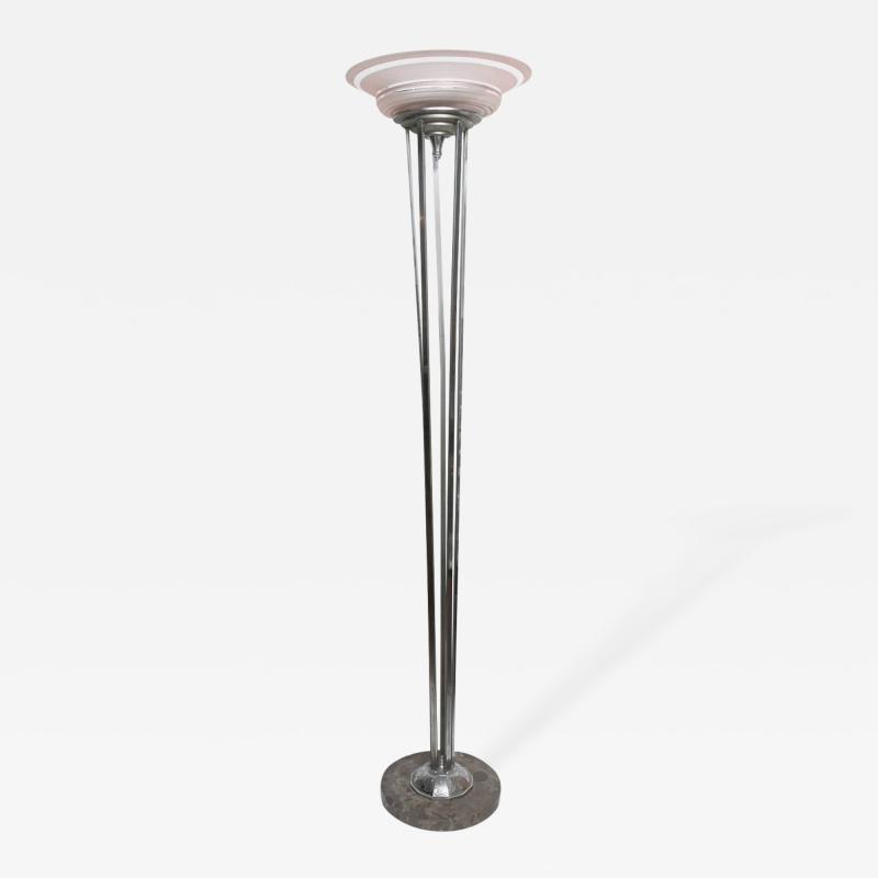 Art Deco Chrome Plated Floor Lamp with Champagne Shade