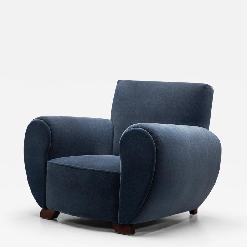 Art Deco Club Chair in Dark Blue Mohair Europe 1930s