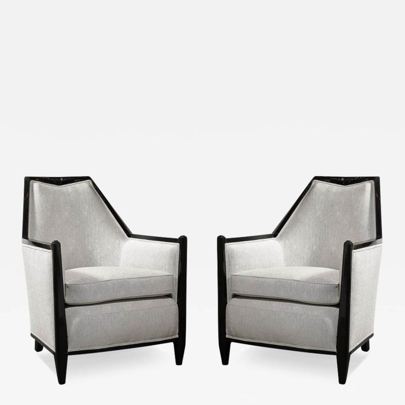 Art Deco Cubist Black Lacquer Skyscraper Lounge Chairs in Manner of Ruhlmann