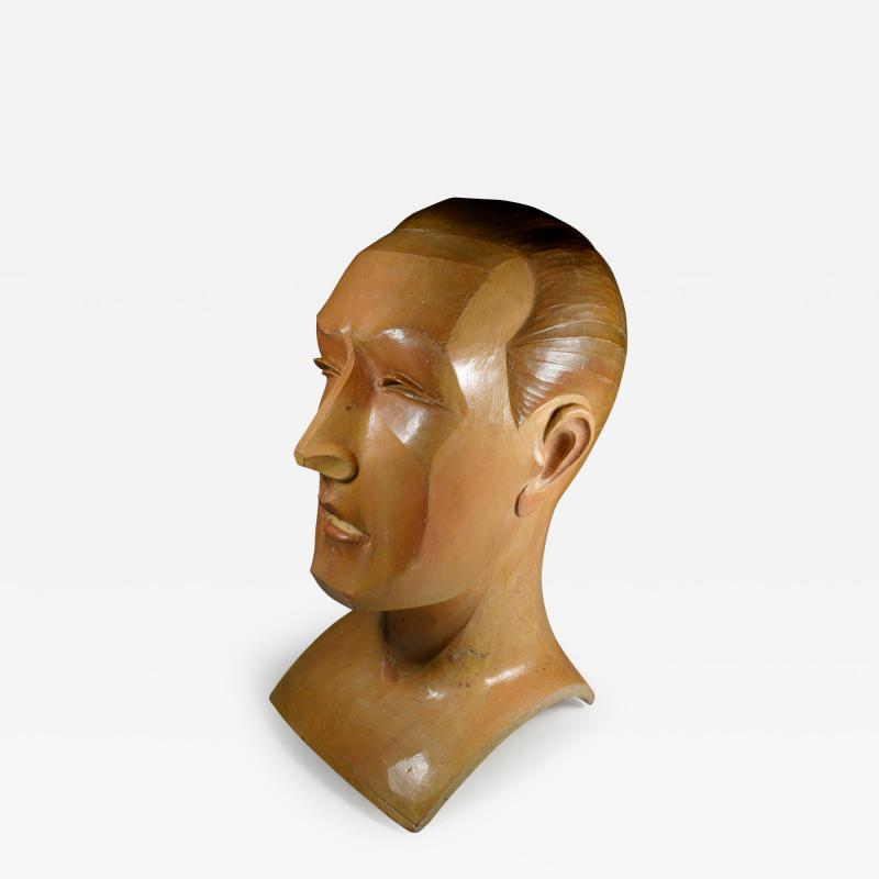 Art Deco Cubist Male Mannequin Head Pierre Imans Paris Carved Wood 1920