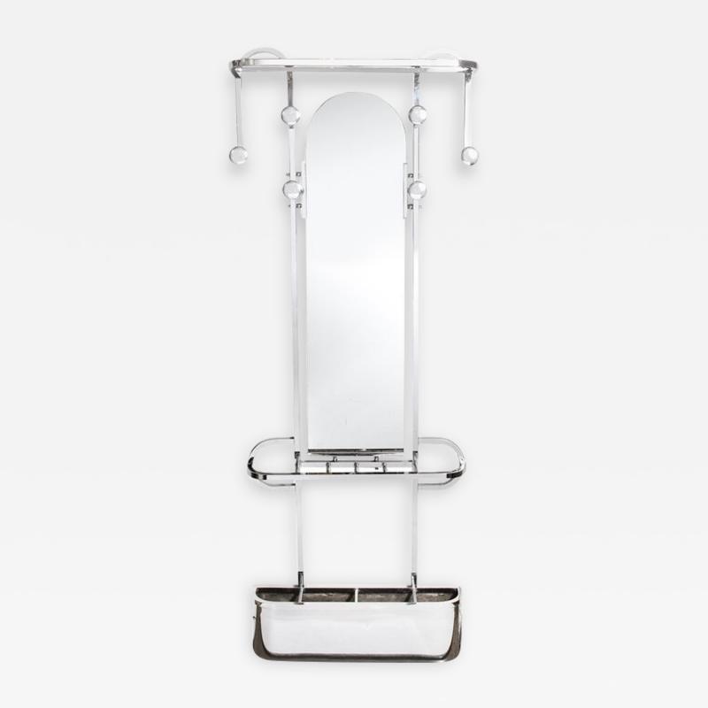 Art Deco Curvilinear Coat Umbrella Rack with Arched Mirror in Polished Chrome