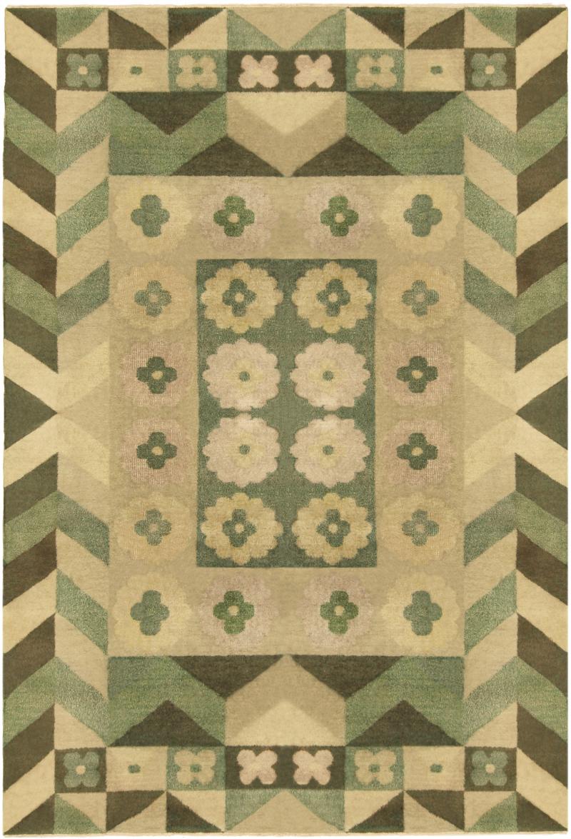 Art Deco Design Green Handmade Wool Carpet