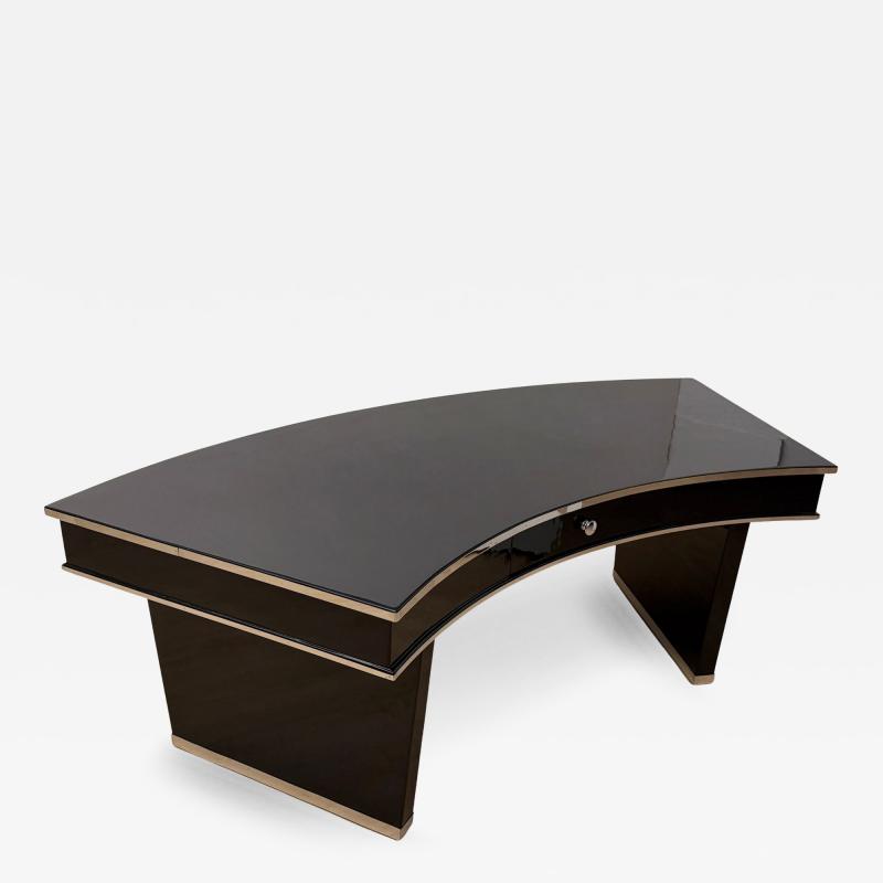 Art Deco Desk Black Lacquer Walnut Metal France circa 1950