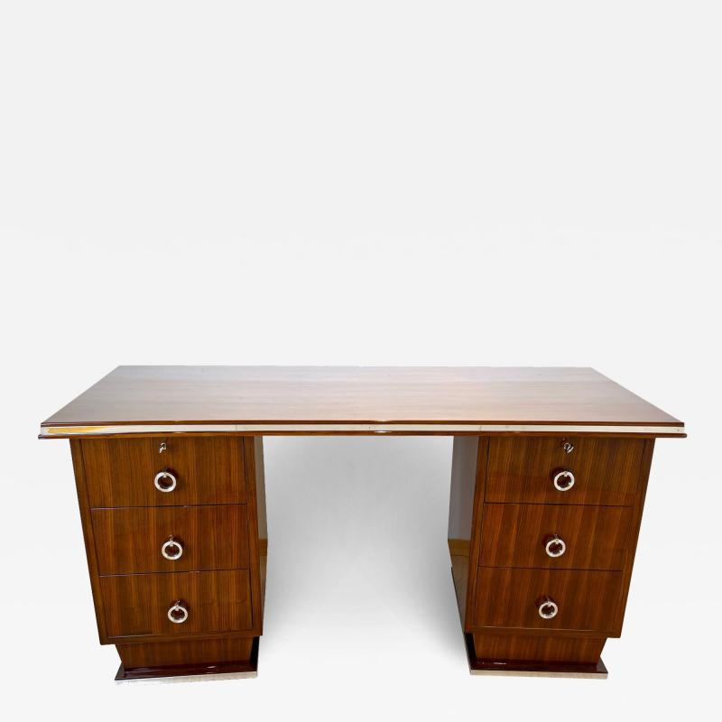 Art Deco Desk Rosewood Veneer Nickel France circa 1930