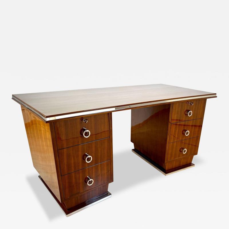 Art Deco Desk Rosewood Veneer Nickel France circa 1930