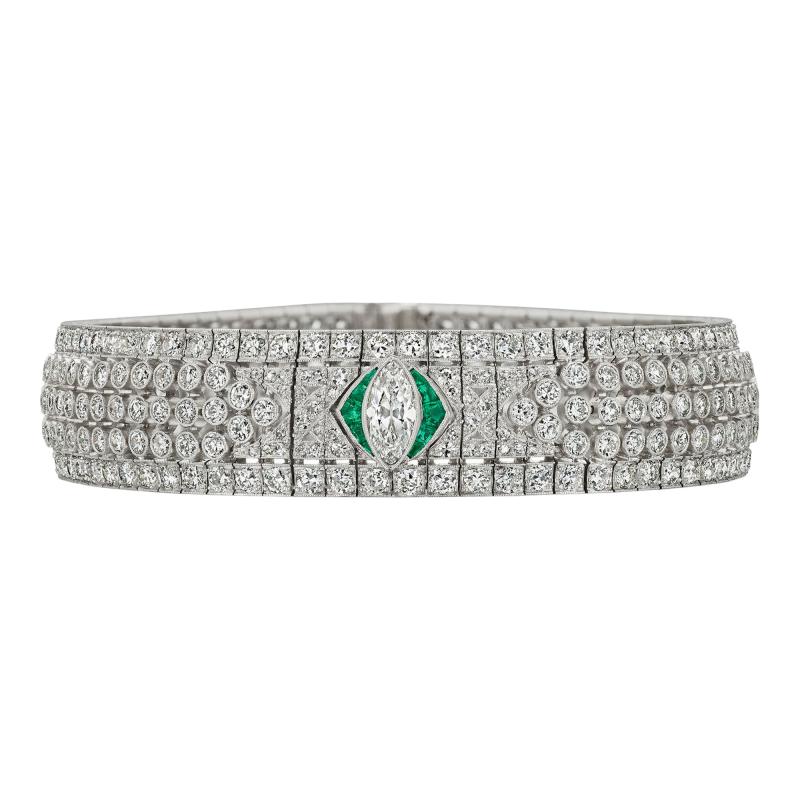 Art Deco Diamond and Emerald Bracelet
